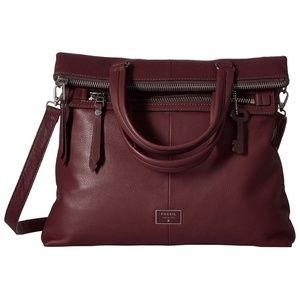 Vintage Fossil Leather Dawson Foldover Tote in Maroon